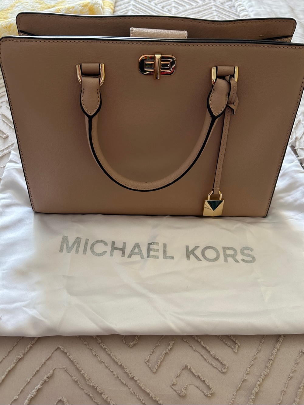 Michael Kors Taupe Leather Top-Handle Satchel with Gold Hardware
